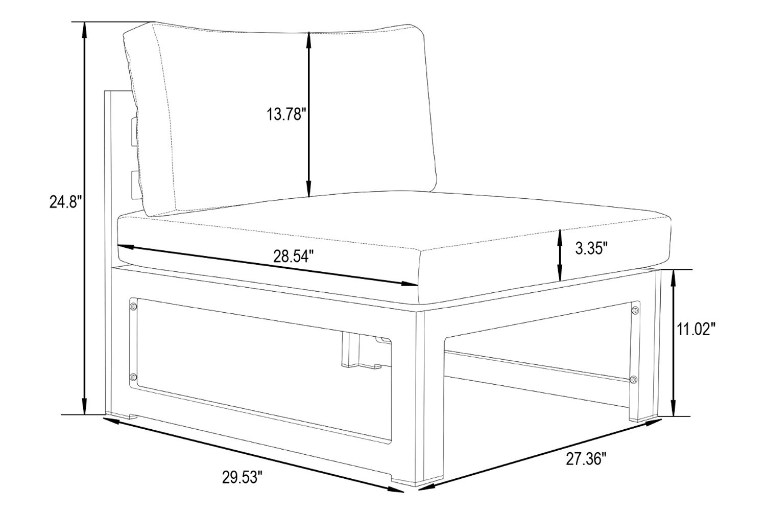 LeisureMod Chelsea 6-Piece Patio Sectional In Black Aluminum with Cushions - Blue