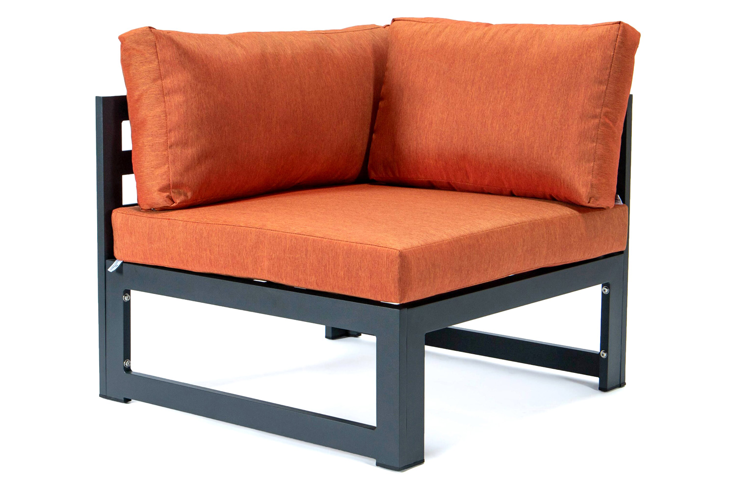 LeisureMod Chelsea 2-Piece Sectional Loveseat Black Aluminum with Cushions - Orange