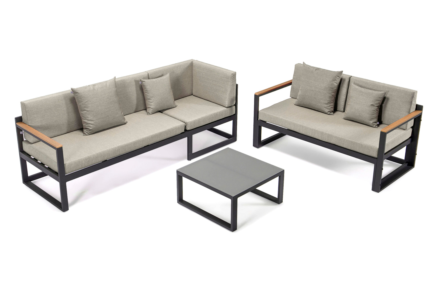 LeisureMod Chelsea Black Sectional with Adjustable Headrest and Coffee Table with Cushions - Beige