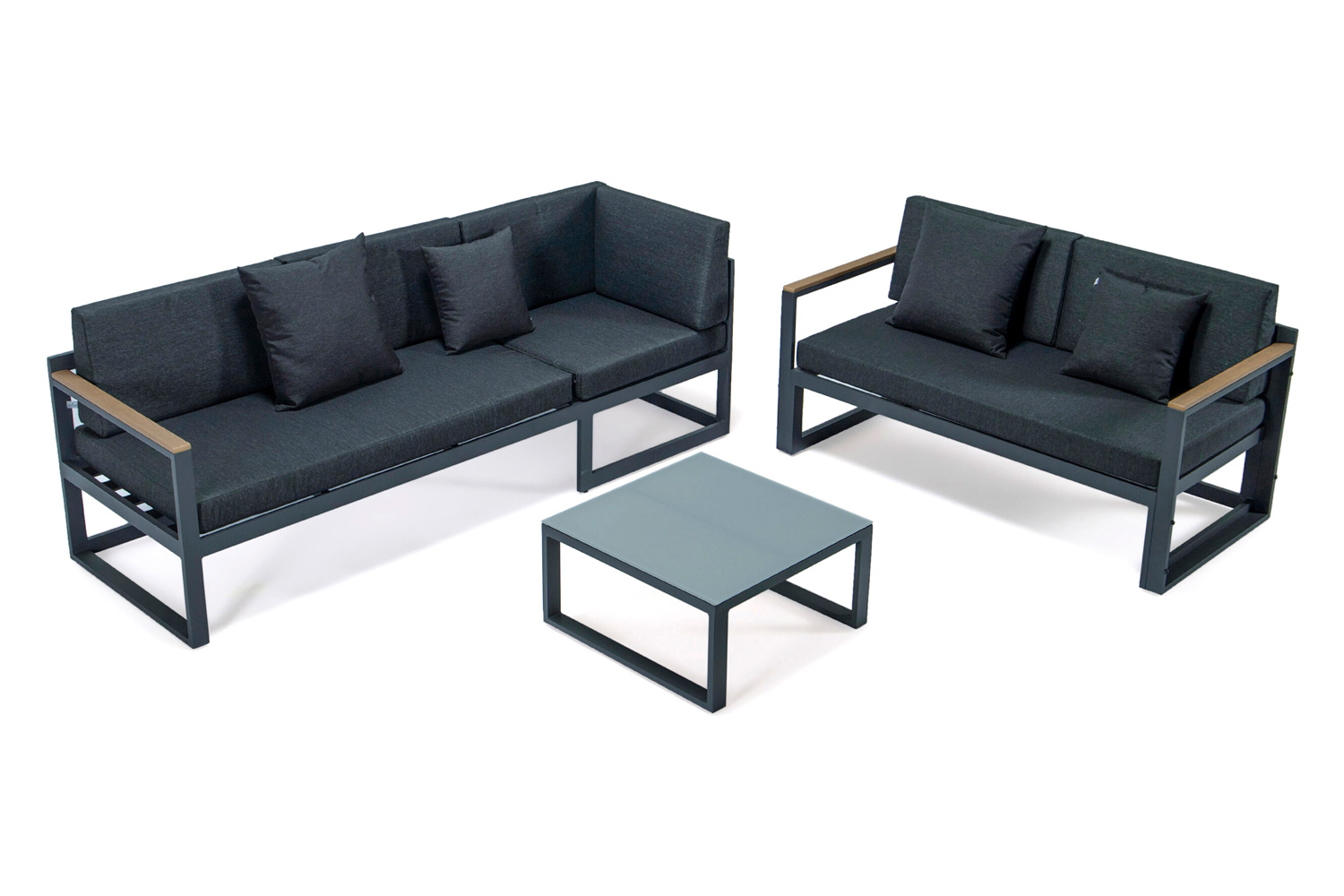 LeisureMod Chelsea Black Sectional with Adjustable Headrest and Coffee Table with Cushions - Black