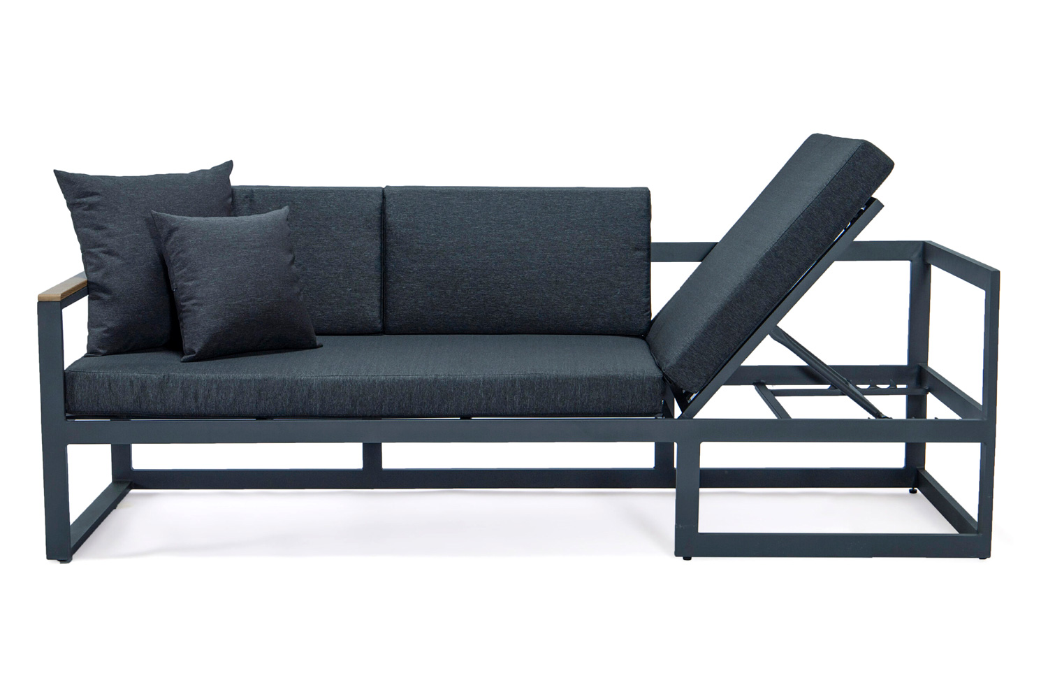 LeisureMod Chelsea Black Sectional with Adjustable Headrest and Coffee Table with Cushions - Black