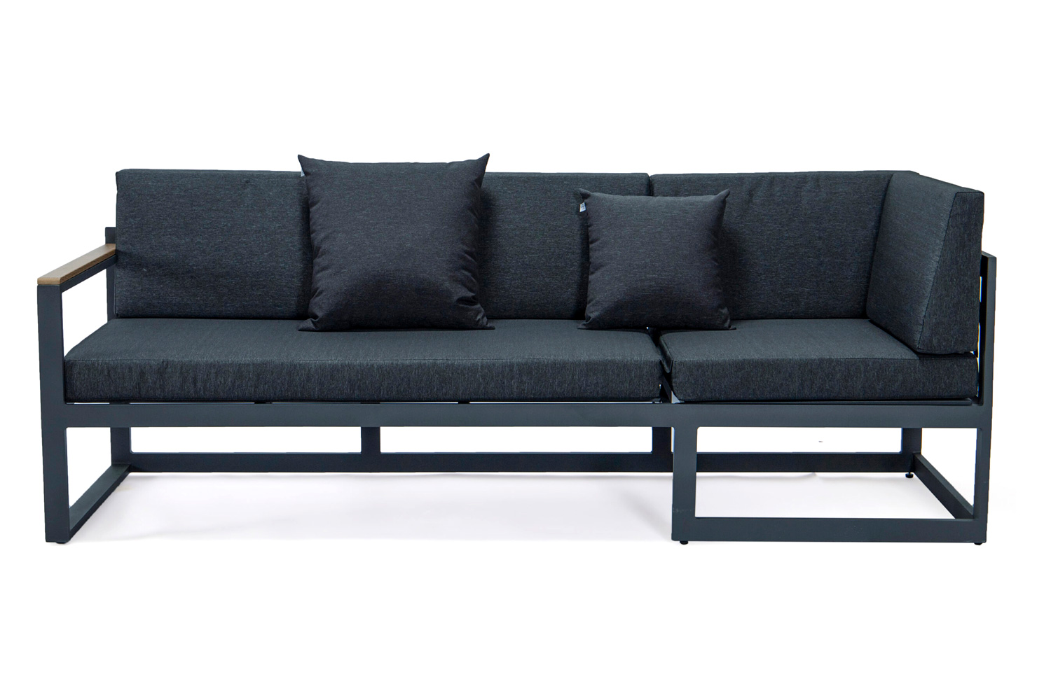 LeisureMod Chelsea Black Sectional with Adjustable Headrest and Coffee Table with Cushions - Black