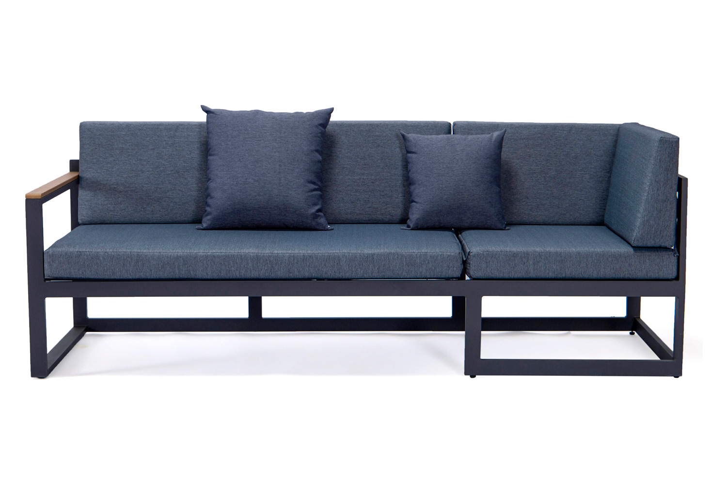 LeisureMod Chelsea Black Sectional with Adjustable Headrest and Coffee Table with Cushions - Blue