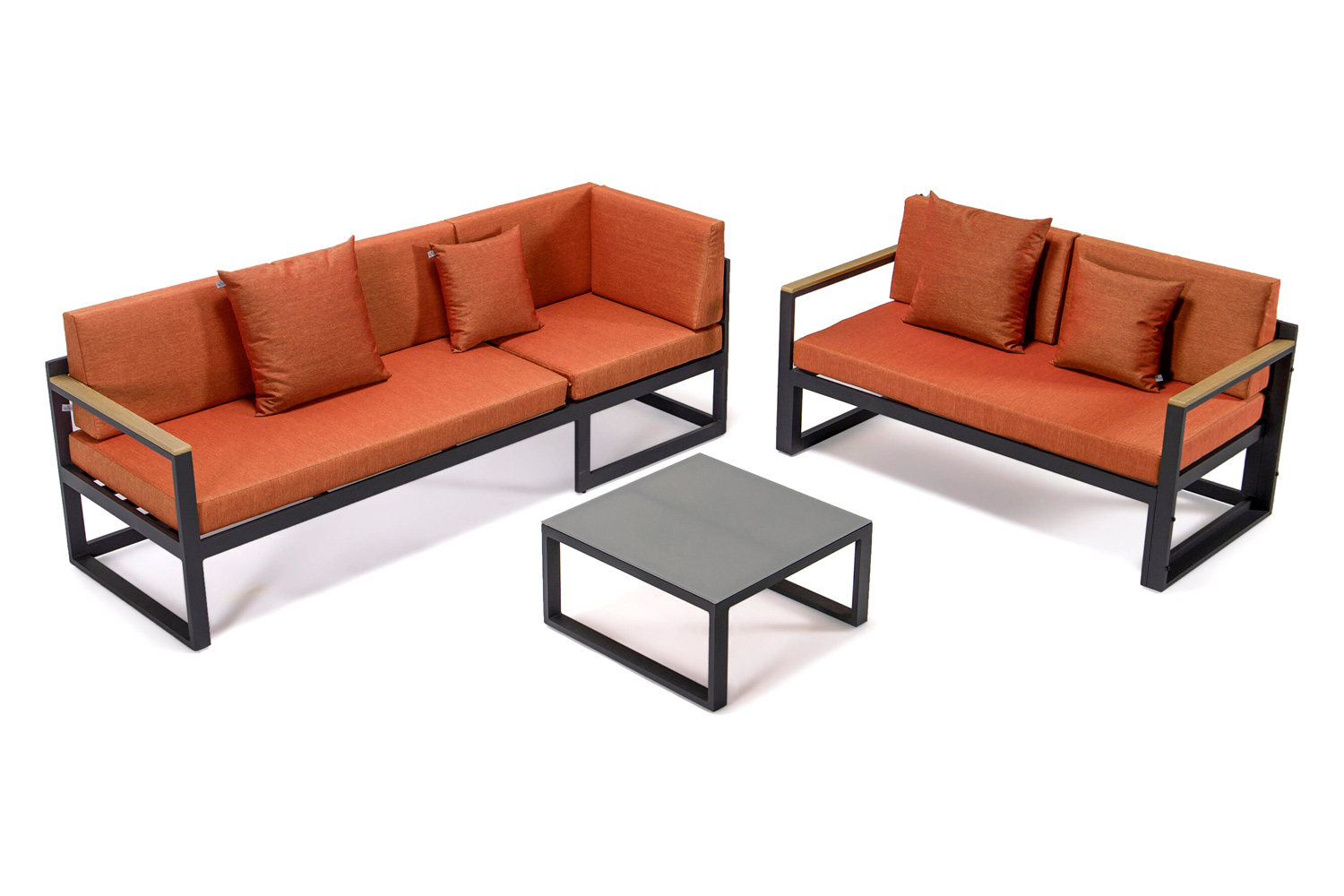 LeisureMod Chelsea Black Sectional with Adjustable Headrest and Coffee Table with Cushions - Orange