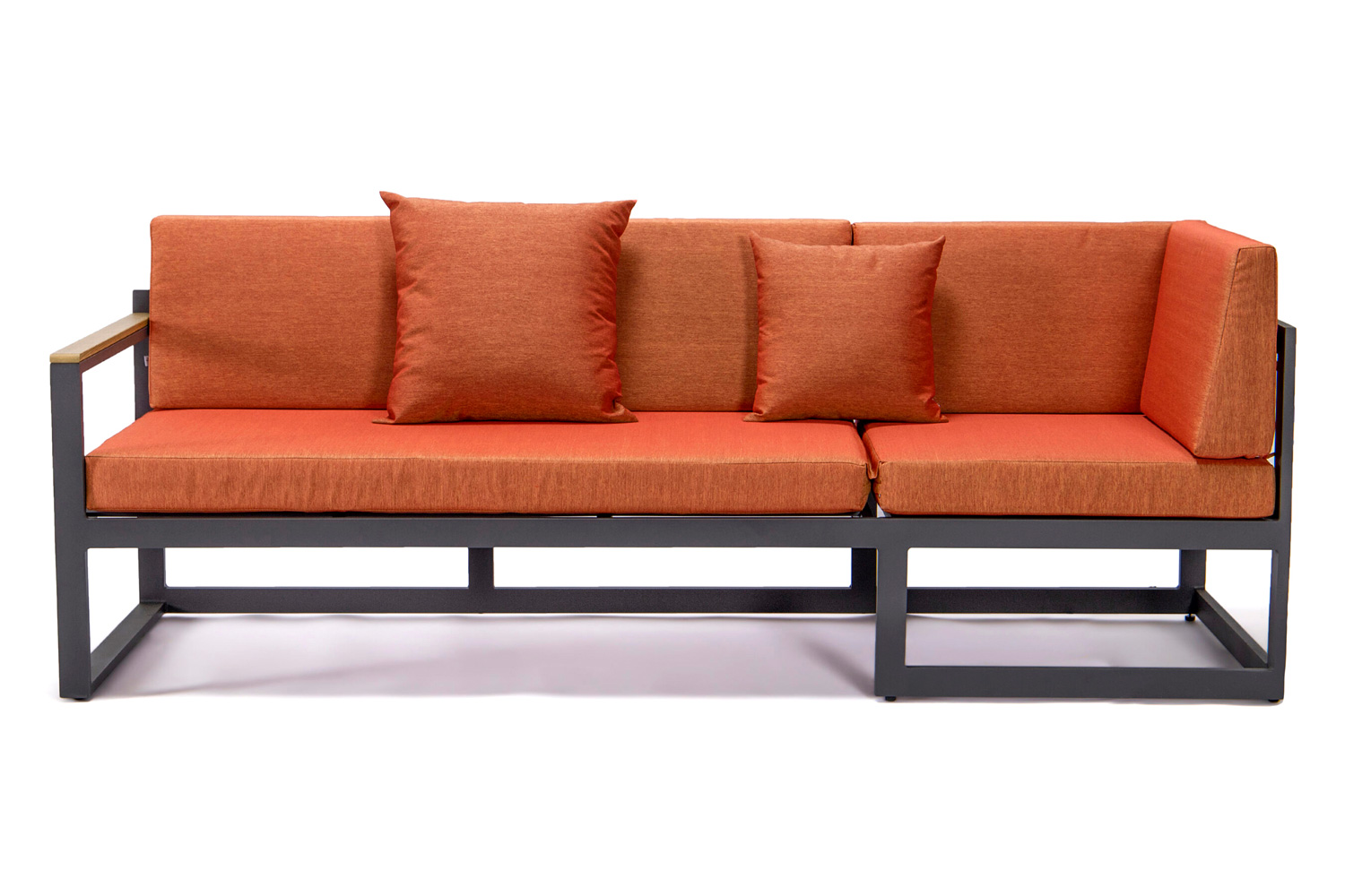 LeisureMod Chelsea Black Sectional with Adjustable Headrest and Coffee Table with Cushions - Orange