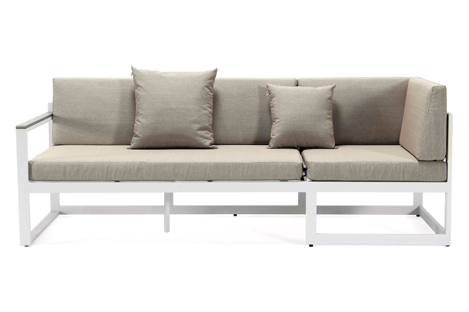 LeisureMod Chelsea White Sectional with Adjustable Headrest and Coffee Table with Cushions - Beige