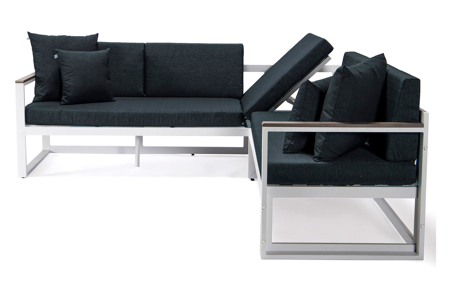 LeisureMod Chelsea White Sectional with Adjustable Headrest and Coffee Table with Cushions - Black