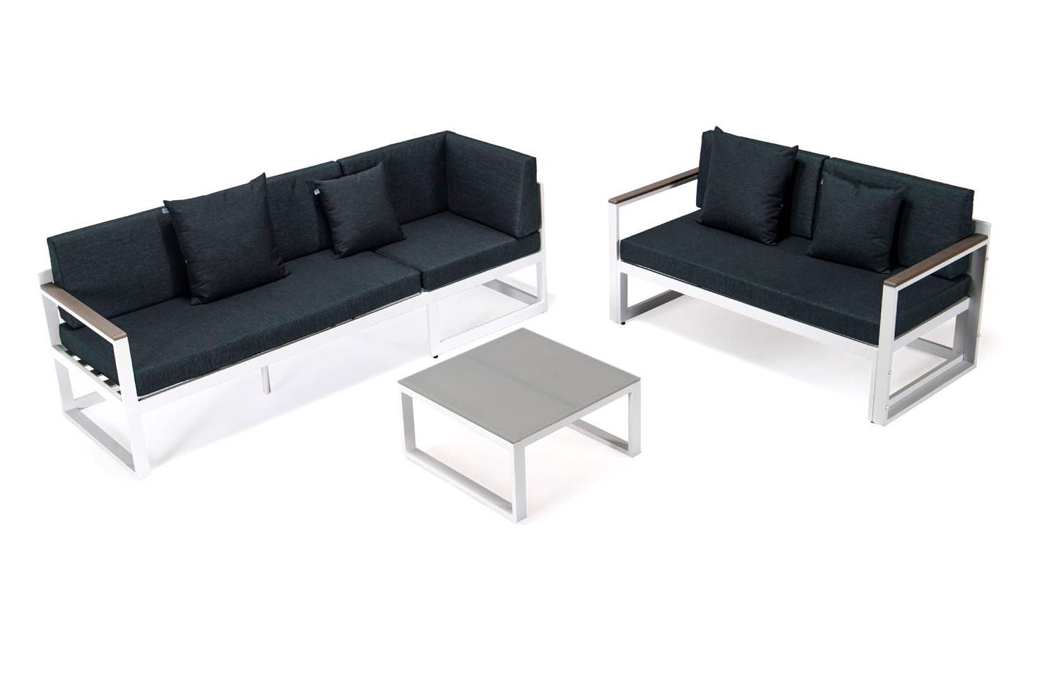 LeisureMod Chelsea White Sectional with Adjustable Headrest and Coffee Table with Cushions - Black