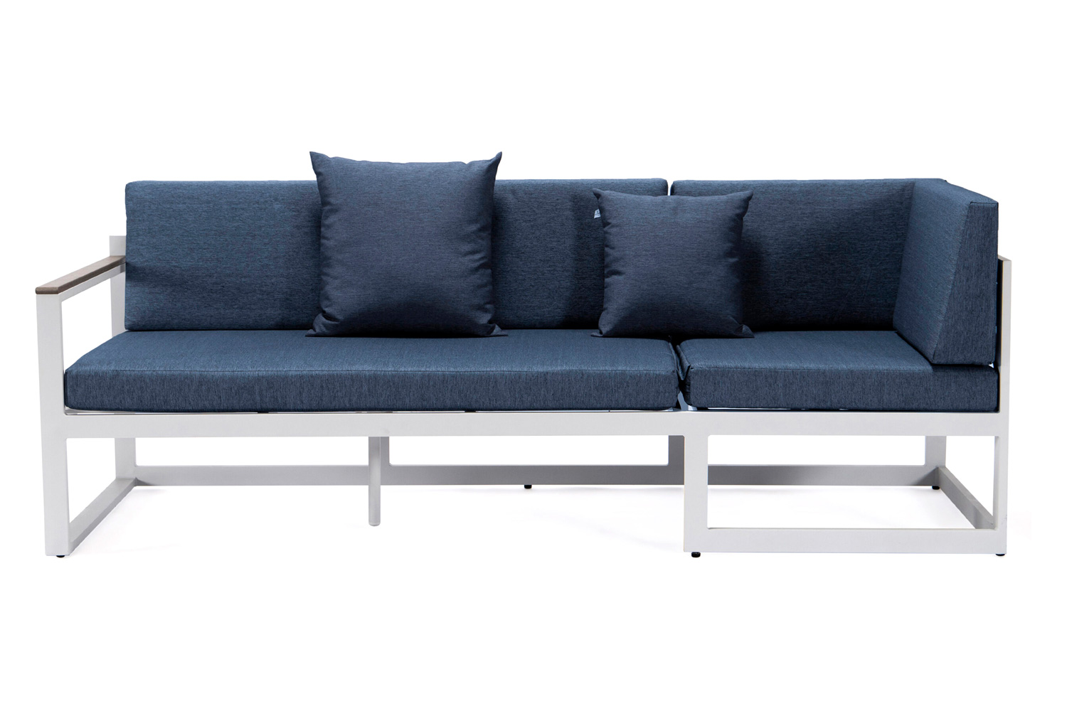 LeisureMod Chelsea White Sectional with Adjustable Headrest and Coffee Table with Cushions - Blue