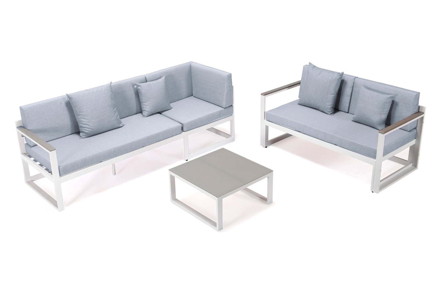 LeisureMod Chelsea White Sectional with Adjustable Headrest and Coffee Table with Cushions - Light Gray