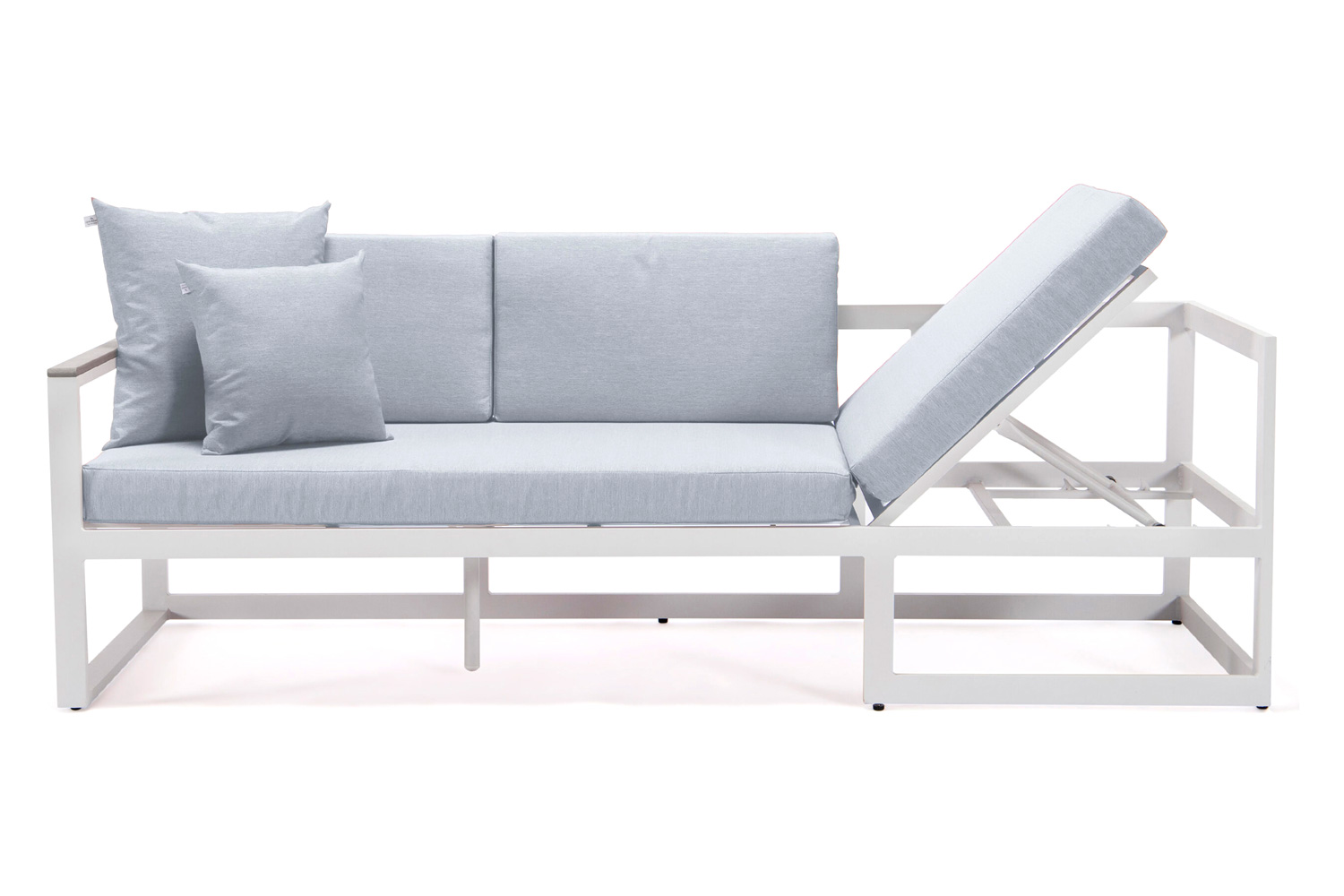 LeisureMod Chelsea White Sectional with Adjustable Headrest and Coffee Table with Cushions - Light Gray