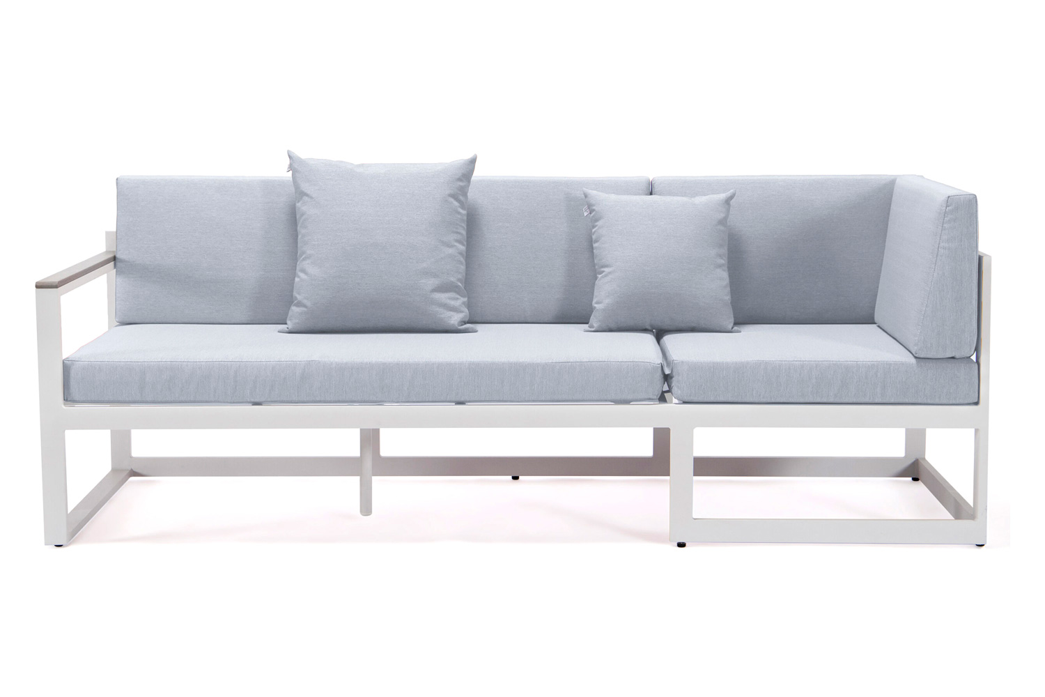 LeisureMod Chelsea White Sectional with Adjustable Headrest and Coffee Table with Cushions - Light Gray