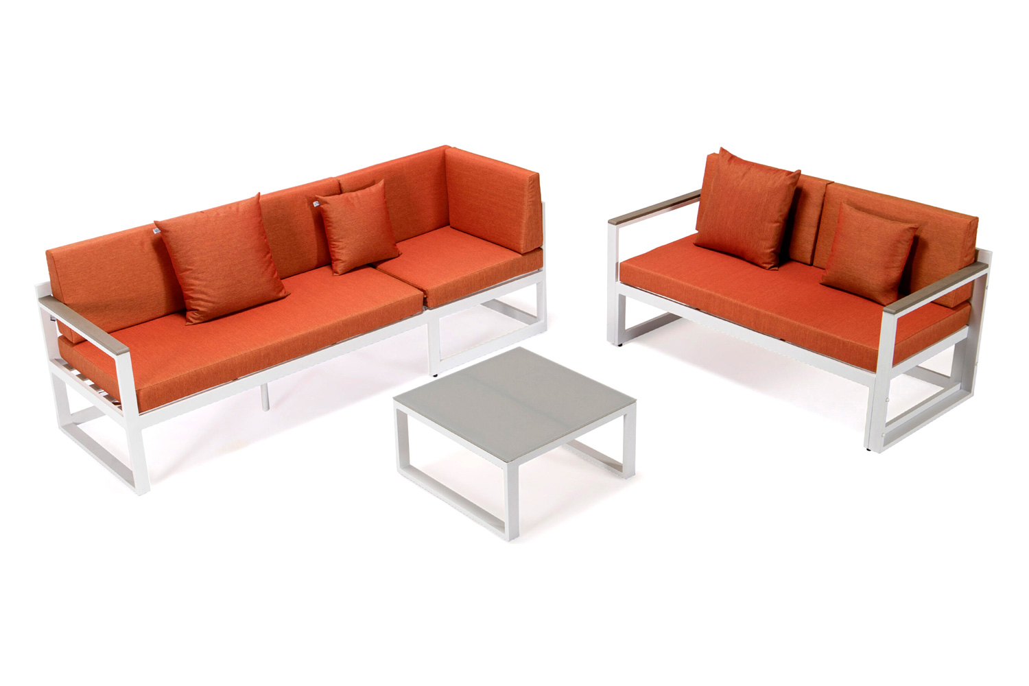 LeisureMod Chelsea White Sectional with Adjustable Headrest and Coffee Table with Cushions - Orange