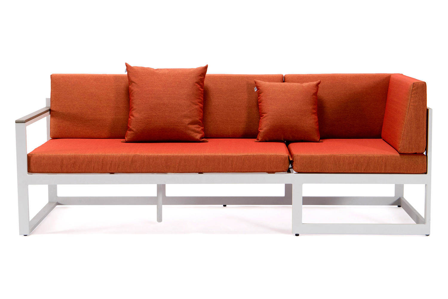 LeisureMod Chelsea White Sectional with Adjustable Headrest and Coffee Table with Cushions - Orange