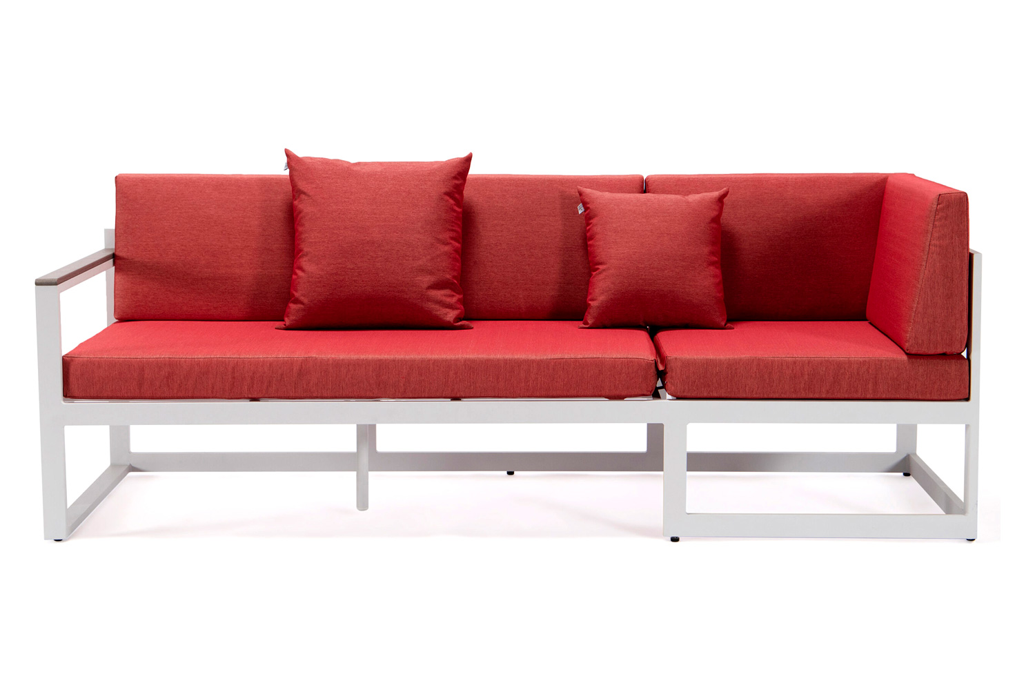 LeisureMod Chelsea White Sectional with Adjustable Headrest and Coffee Table with Cushions - Red