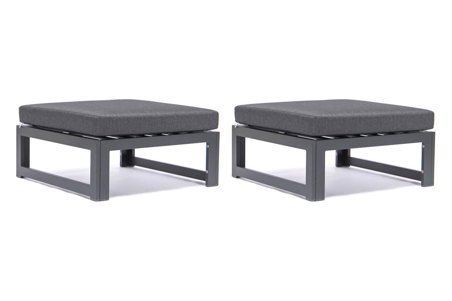 LeisureMod Chelsea Outdoor Patio Black Aluminum Ottomans with Cushions (Set Of 2)