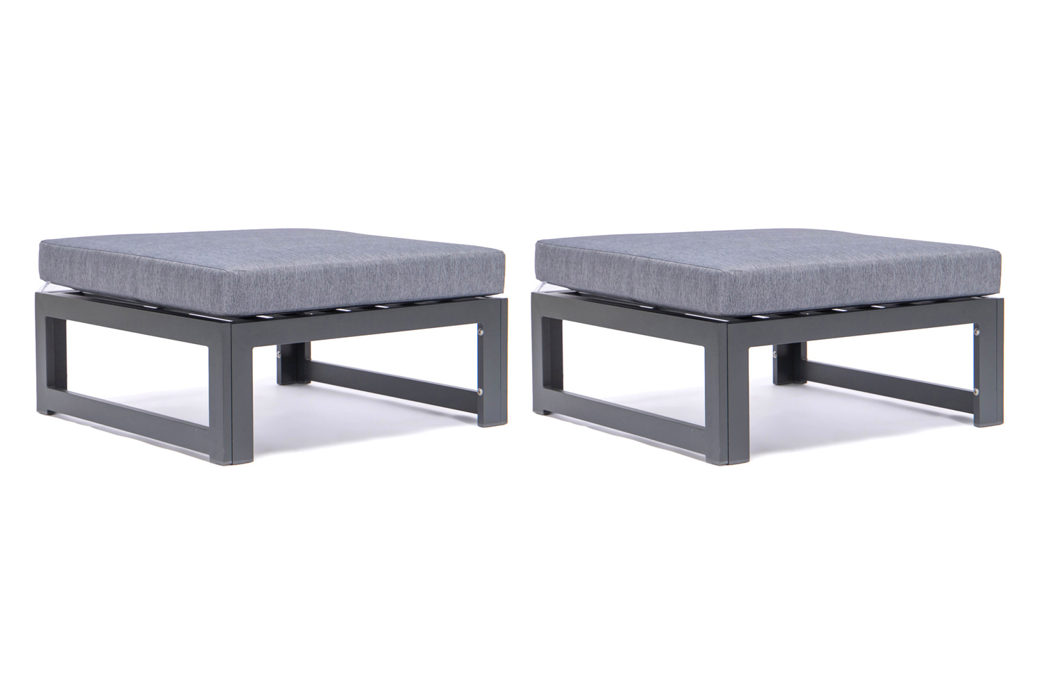 LeisureMod Chelsea Outdoor Patio Black Aluminum Ottomans with Cushions (Set Of 2)