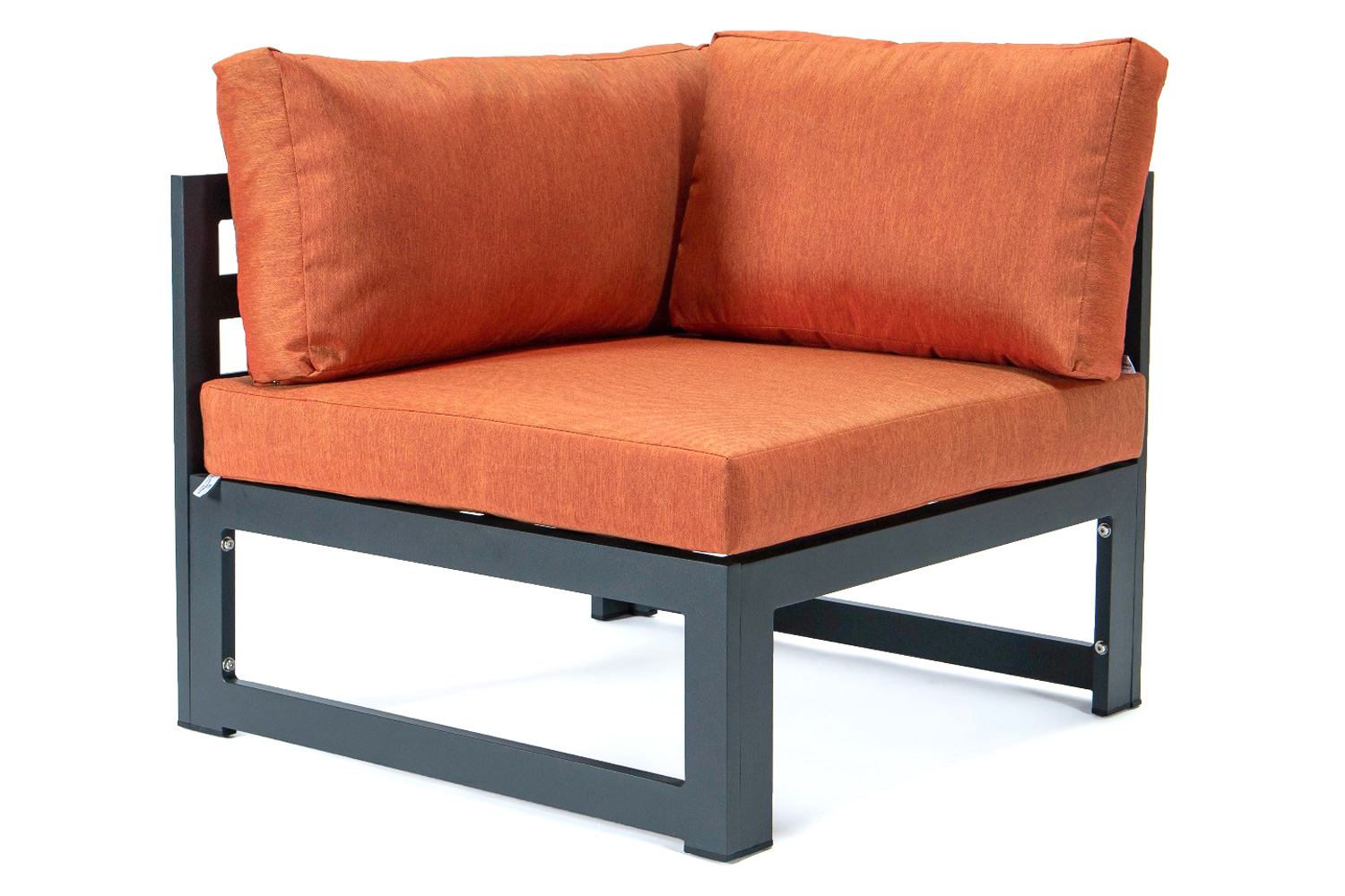 LeisureMod Chelsea 6-Piece Patio Ottoman Sectional Black Aluminum with Cushions - Orange