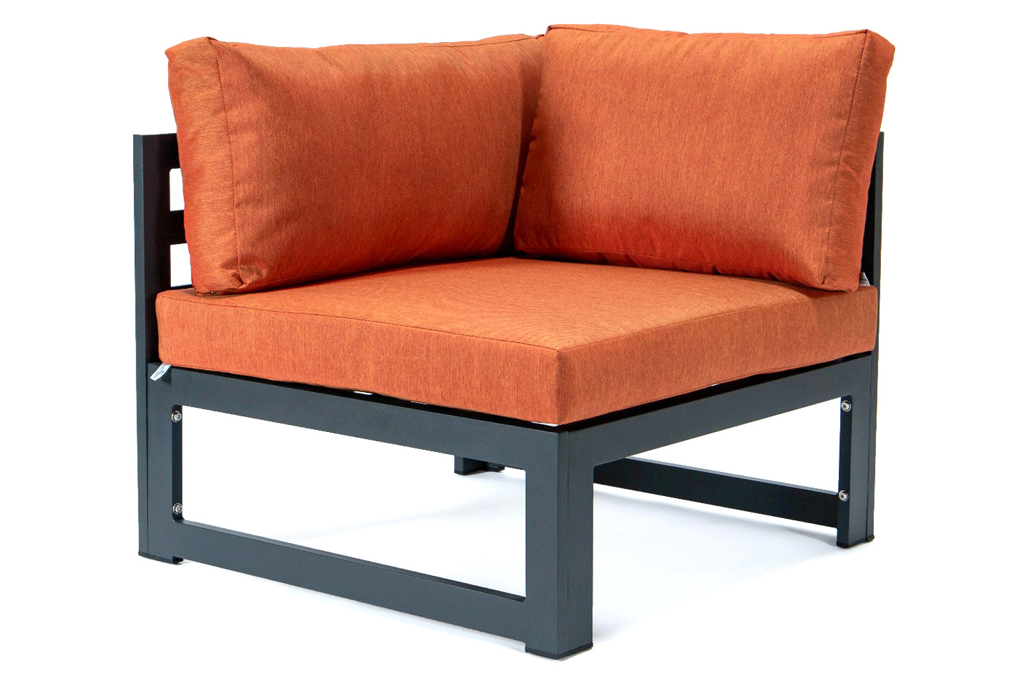 LeisureMod Chelsea 7-Piece Patio Sectional with 2 Arm Chairs and Coffee Table Set Black Aluminum with Cushions - Orange