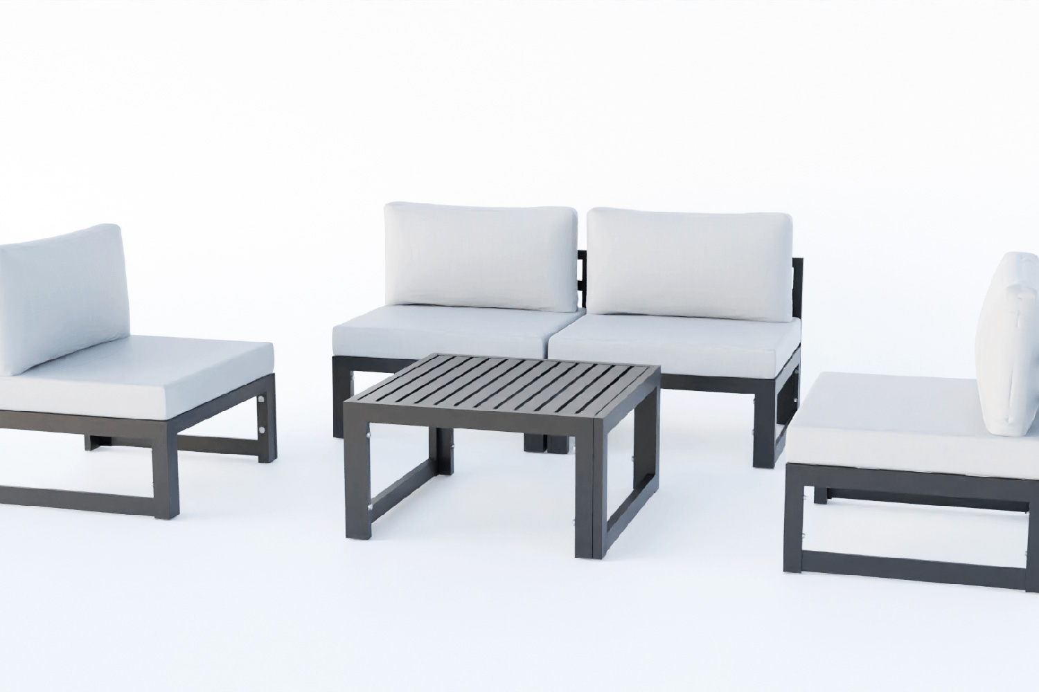 LeisureMod Chelsea 5-Piece Middle Patio Chairs and Coffee Table Set Black Aluminum with Cushions