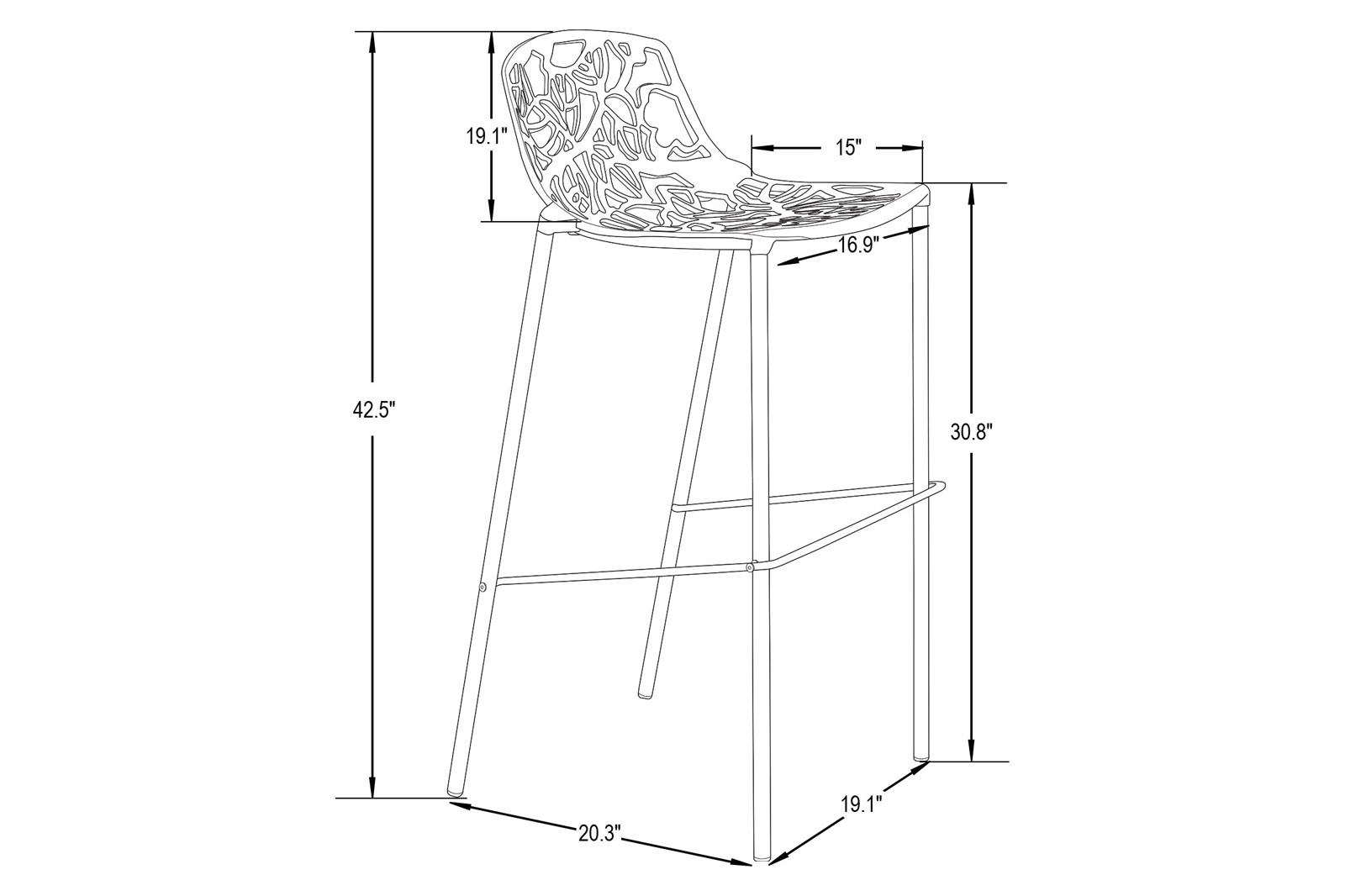 LeisureMod Devon Modern Aluminum Outdoor Bar Stool with Powder Coated Frame and Footrest - Black