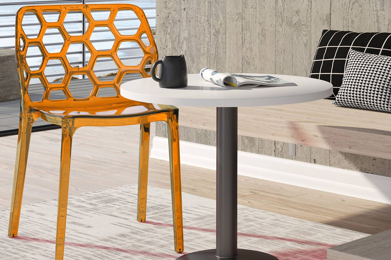 LeisureMod Dynamic Modern Honeycomb Design Dining Side Chair - Transparent/Orange