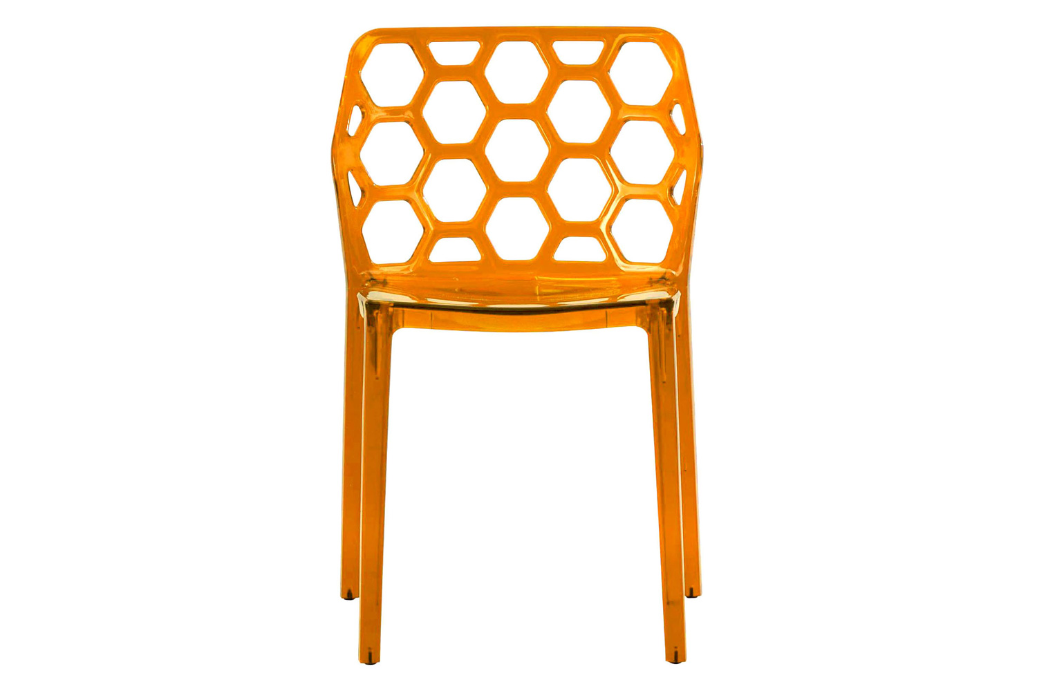 LeisureMod Dynamic Modern Honeycomb Design Dining Side Chair - Transparent/Orange