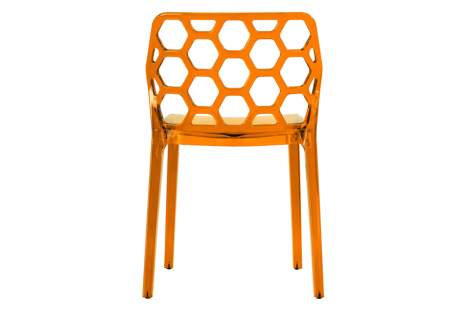 LeisureMod Dynamic Modern Honeycomb Design Dining Side Chair - Transparent/Orange