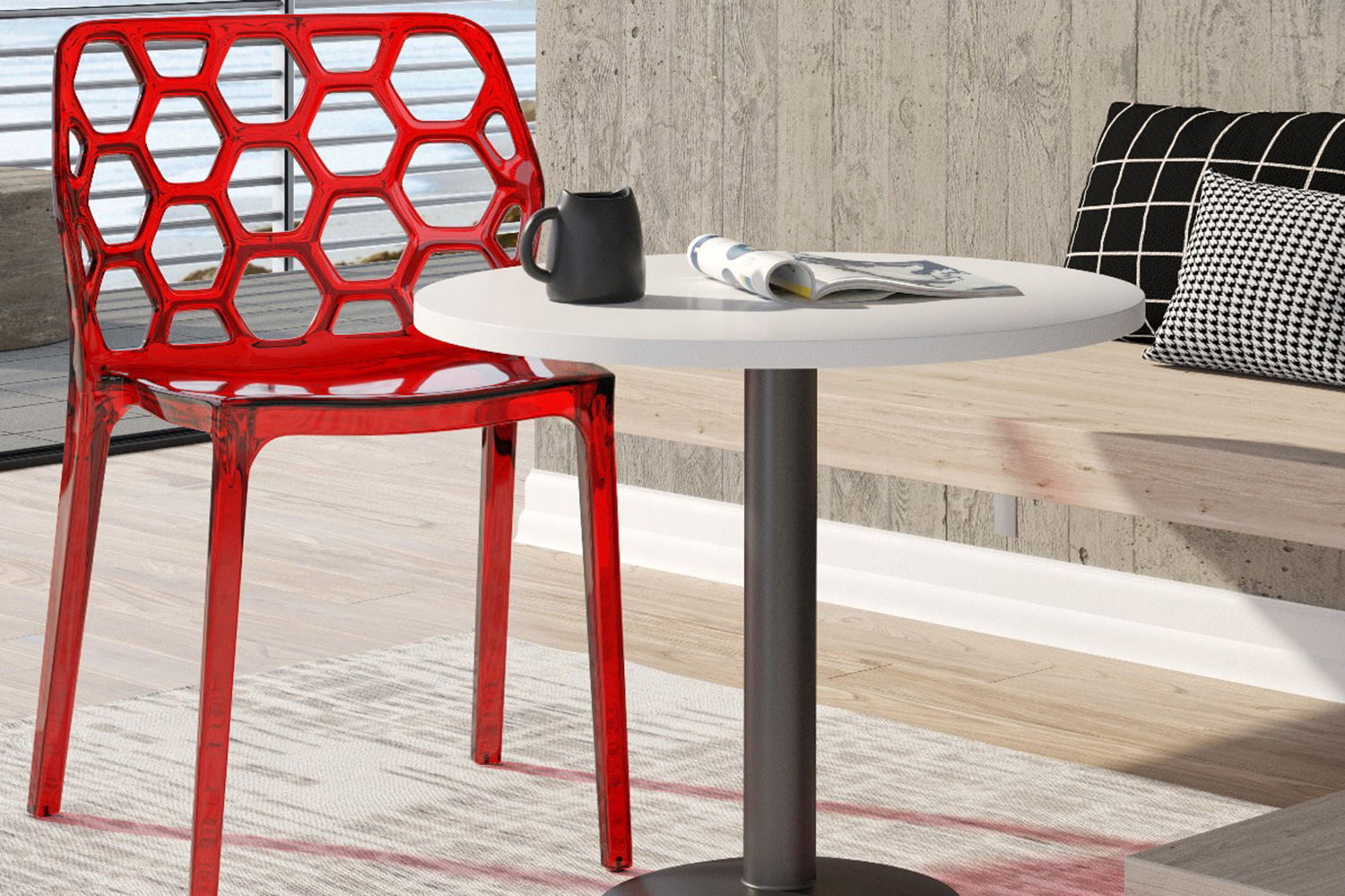 LeisureMod Dynamic Modern Honeycomb Design Dining Side Chair - Red