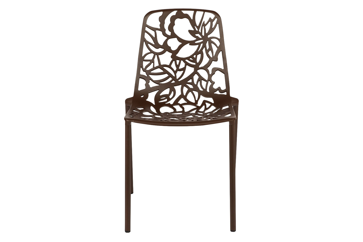 LeisureMod Devon Modern Flower Design Outdoor Aluminum Dining Chair - Brown