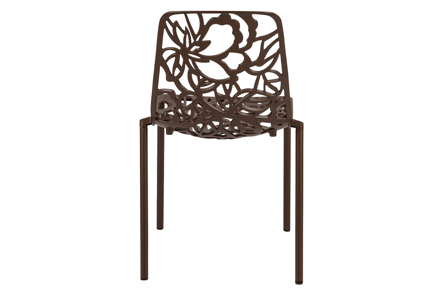 LeisureMod Devon Modern Flower Design Outdoor Aluminum Dining Chair - Brown