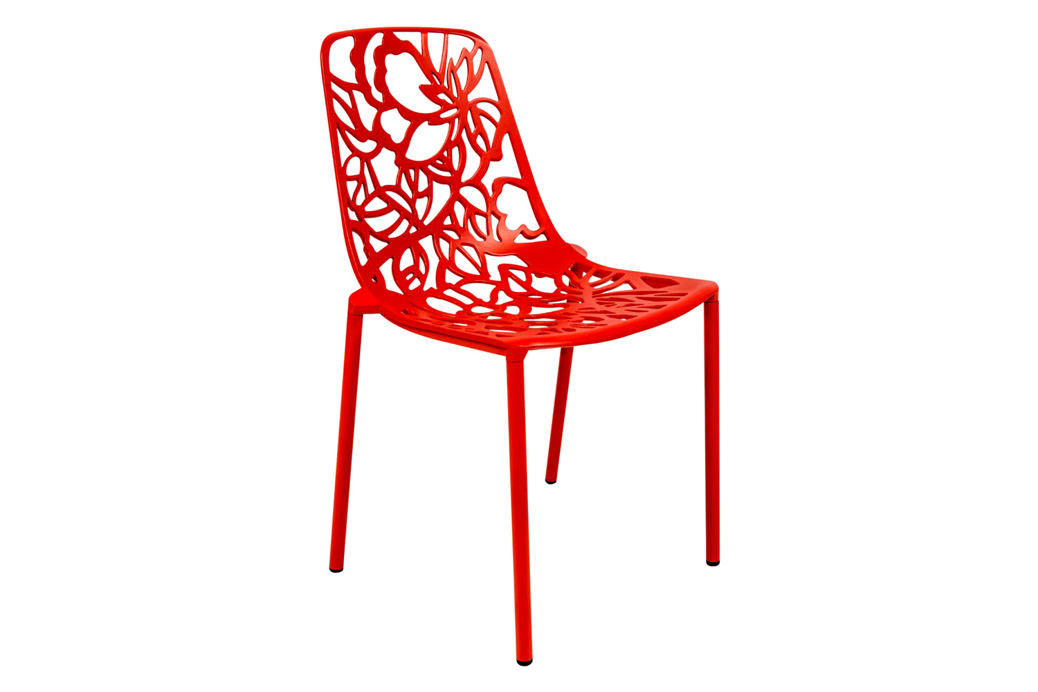 LeisureMod Devon Modern Flower Design Outdoor Aluminum Dining Chair - Red