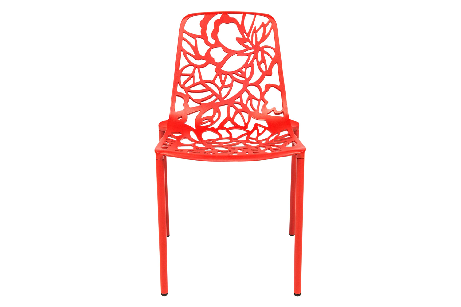 LeisureMod Devon Modern Flower Design Outdoor Aluminum Dining Chair - Red