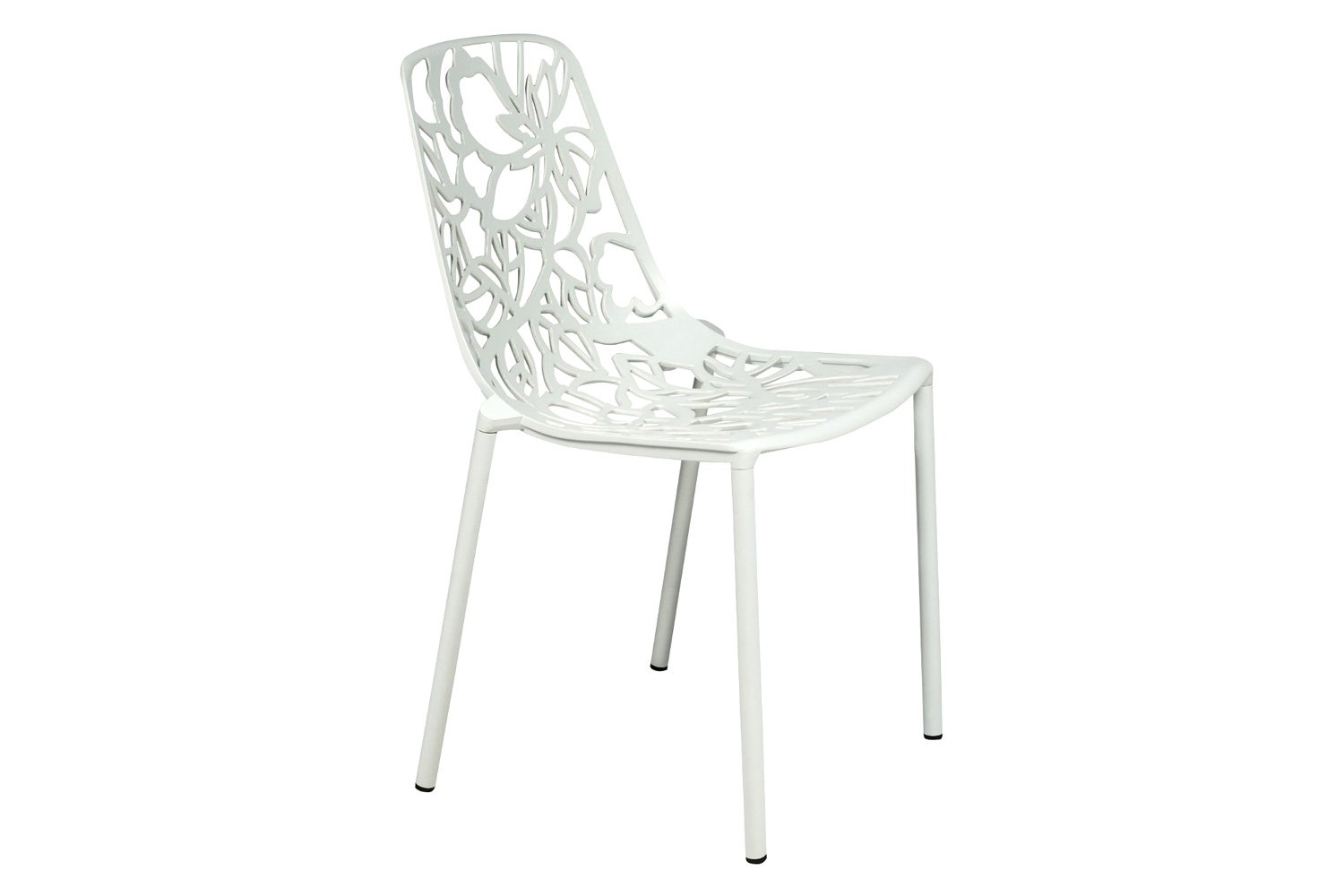 LeisureMod Devon Modern Flower Design Outdoor Aluminum Dining Chair - White