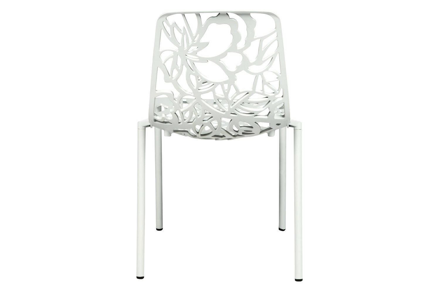 LeisureMod Devon Modern Flower Design Outdoor Aluminum Dining Chair - White