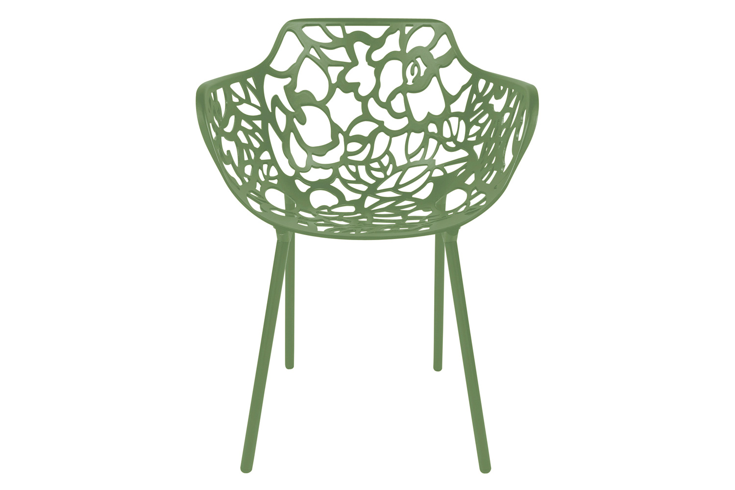 LeisureMod Devon Modern Flower Design Outdoor Aluminum Dining Armchair - Khaki Green