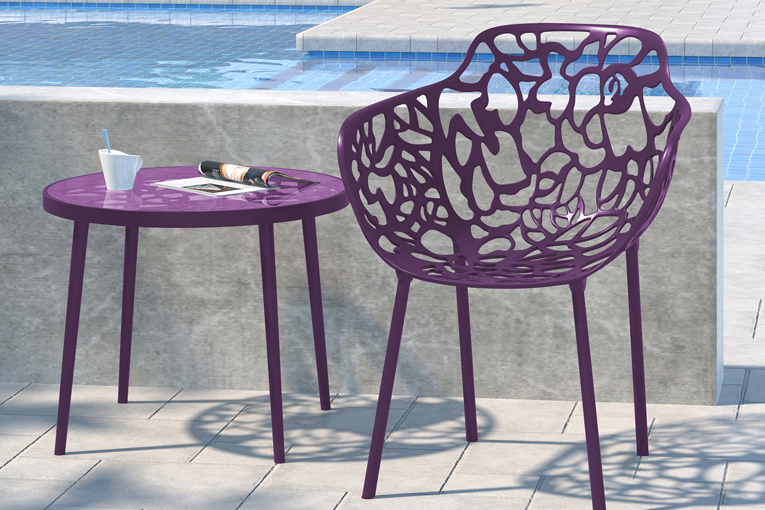 LeisureMod Devon Modern Flower Design Outdoor Aluminum Dining Armchair - Purple