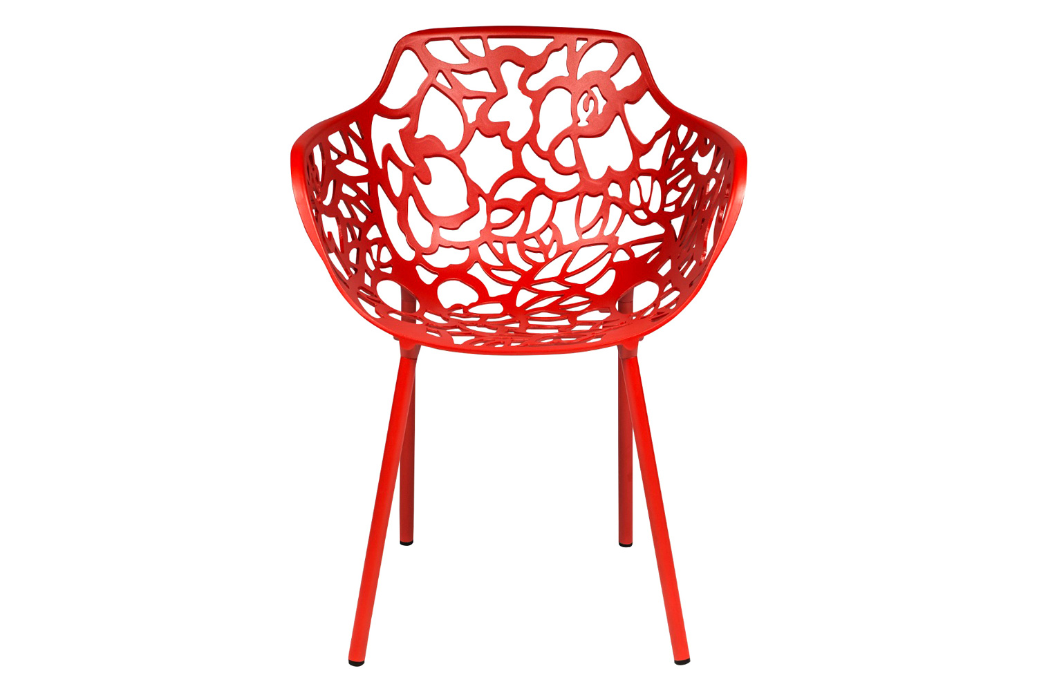 LeisureMod Devon Modern Flower Design Outdoor Aluminum Dining Armchair - Red