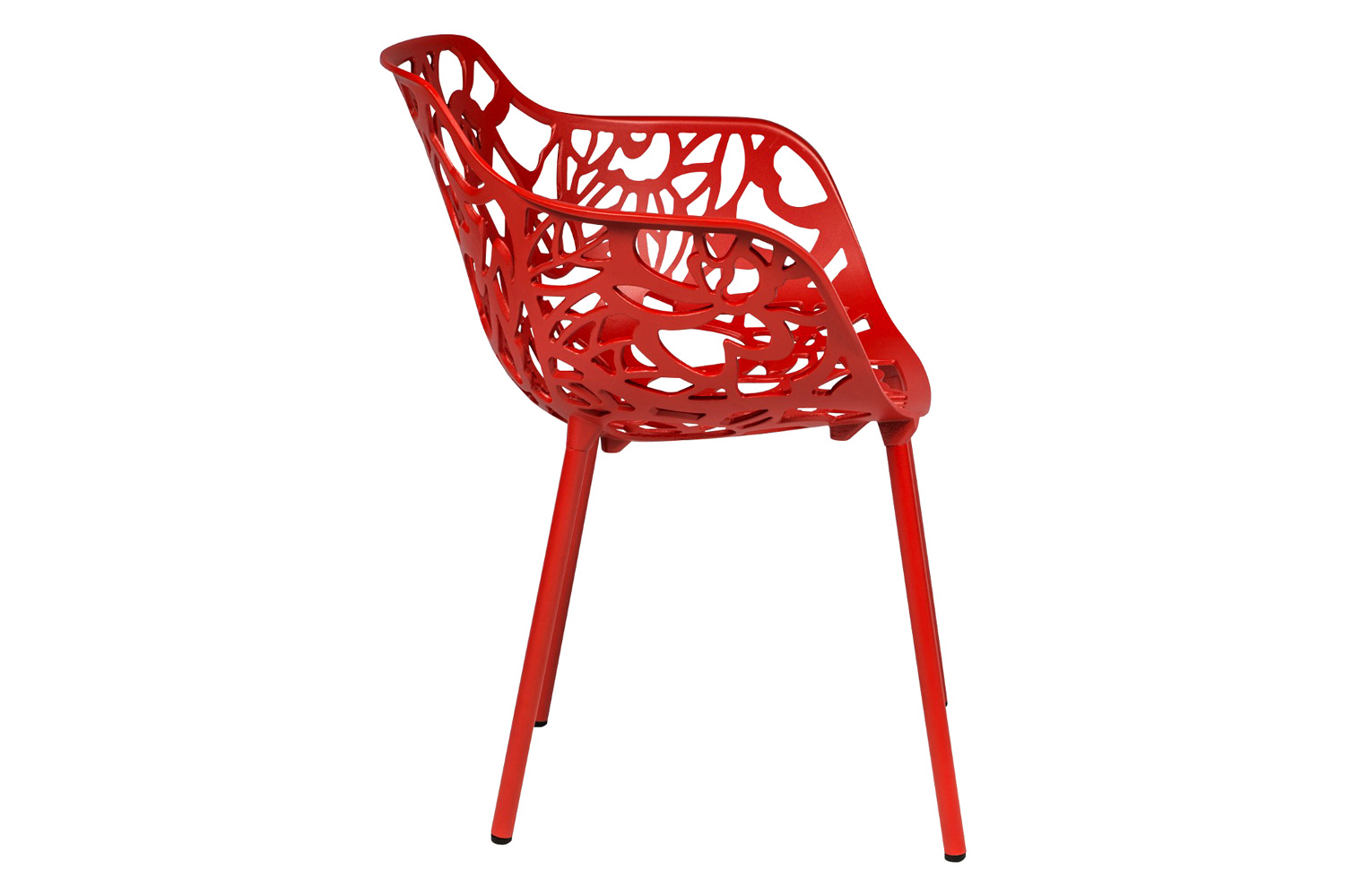 LeisureMod Devon Modern Flower Design Outdoor Aluminum Dining Armchair - Red