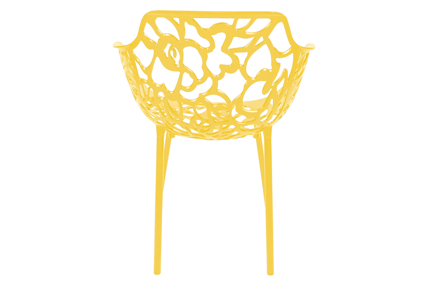 LeisureMod Devon Modern Flower Design Outdoor Aluminum Dining Armchair - Yellow