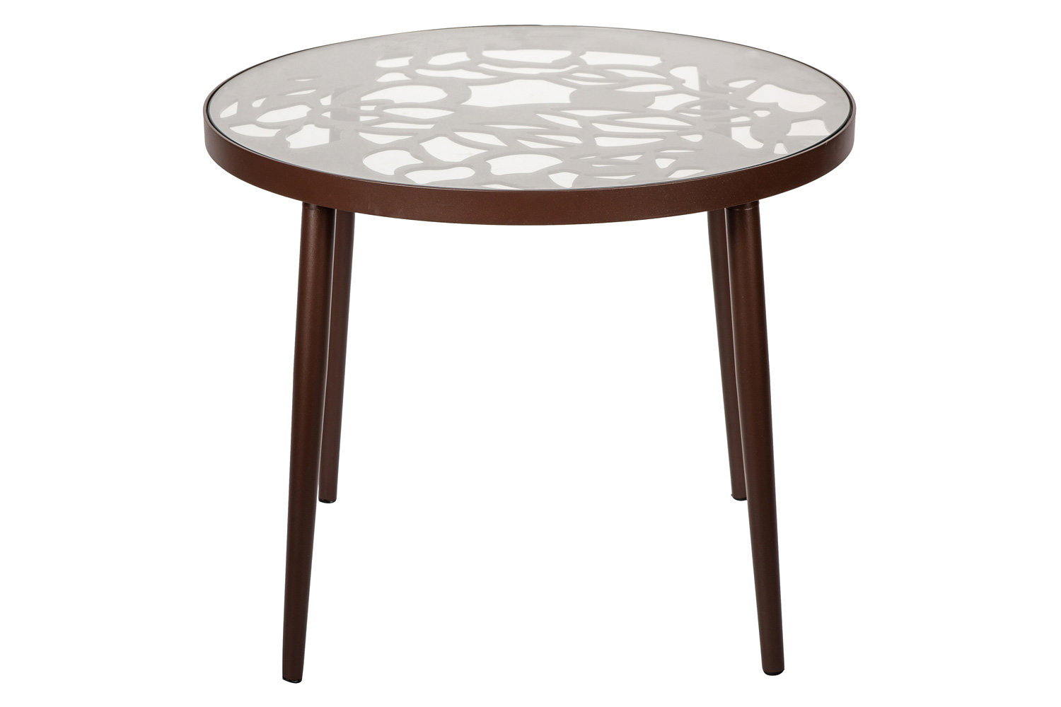 LeisureMod Devon Tree Design Glass Top Aluminum Base Outdoor End Table - Brown