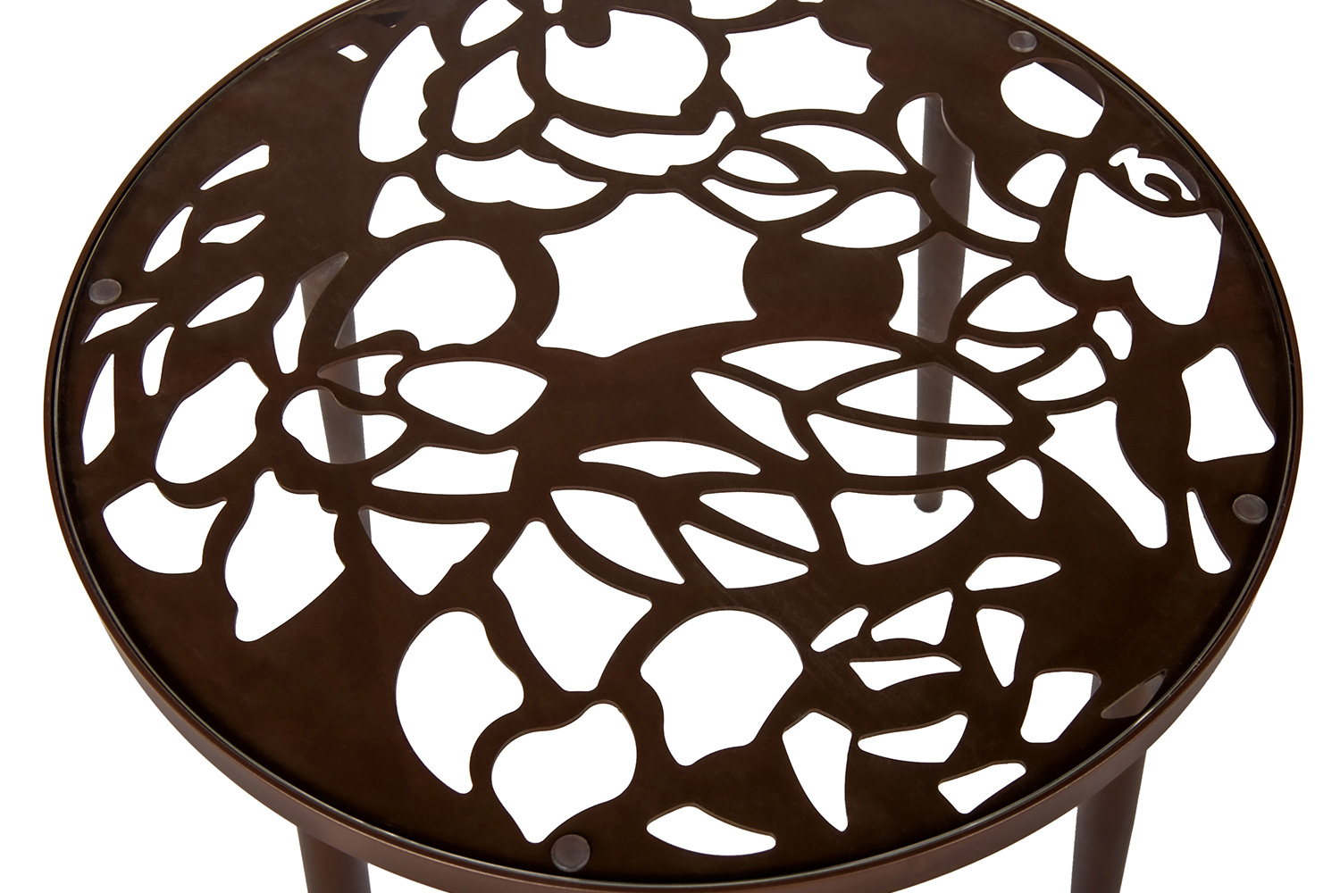 LeisureMod Devon Tree Design Glass Top Aluminum Base Outdoor End Table - Brown