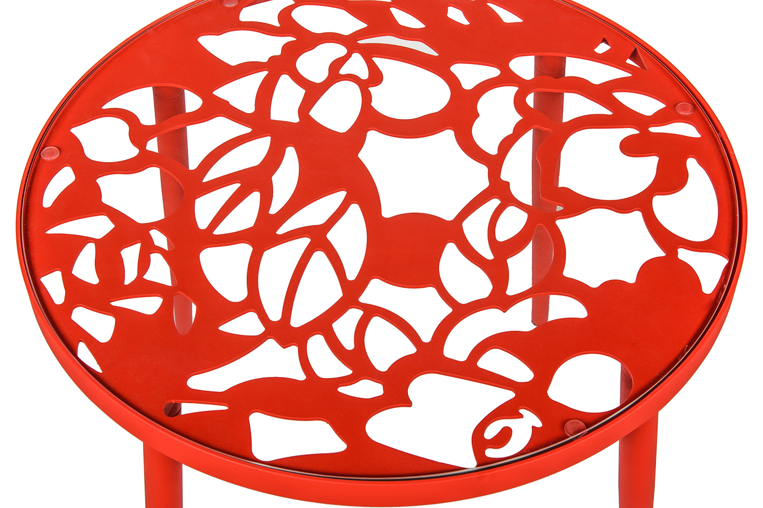 LeisureMod Devon Tree Design Glass Top Aluminum Base Outdoor End Table - Red