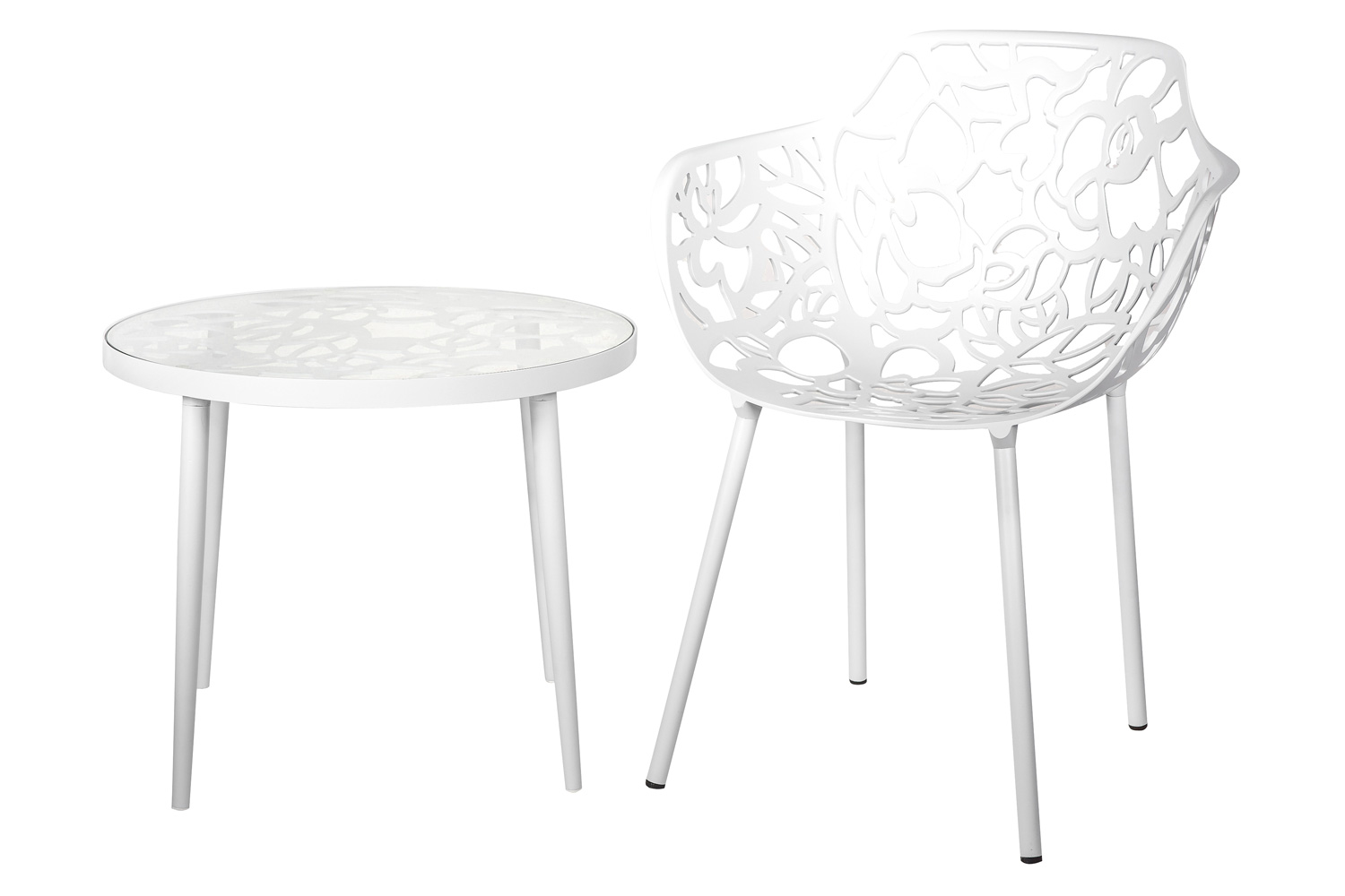 LeisureMod Devon Tree Design Glass Top Aluminum Base Outdoor End Table - White