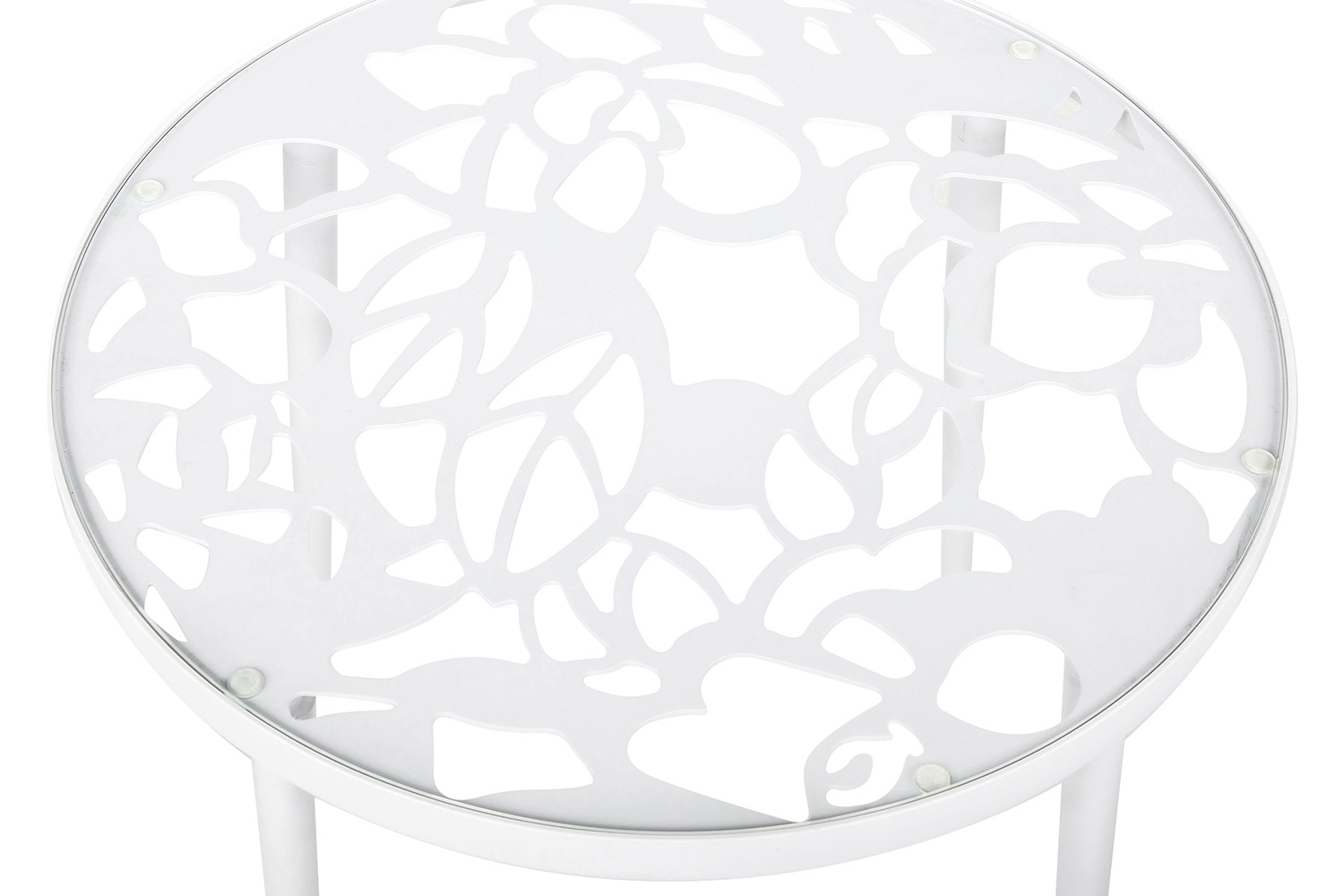 LeisureMod Devon Tree Design Glass Top Aluminum Base Outdoor End Table - White