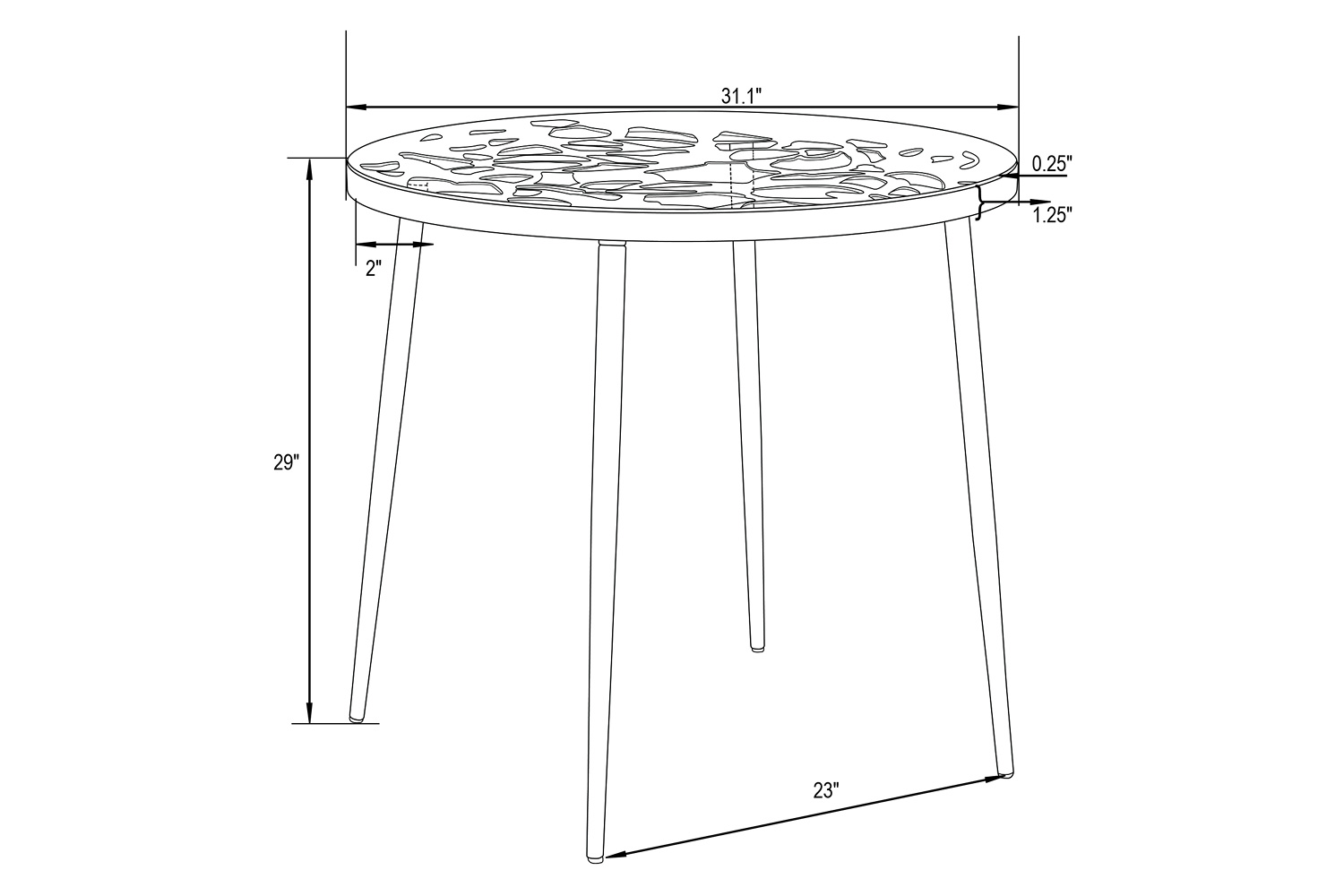 LeisureMod Devon Tree Design Glass Top Aluminum Base Indoor Outdoor Bistro Dining Table - Brown