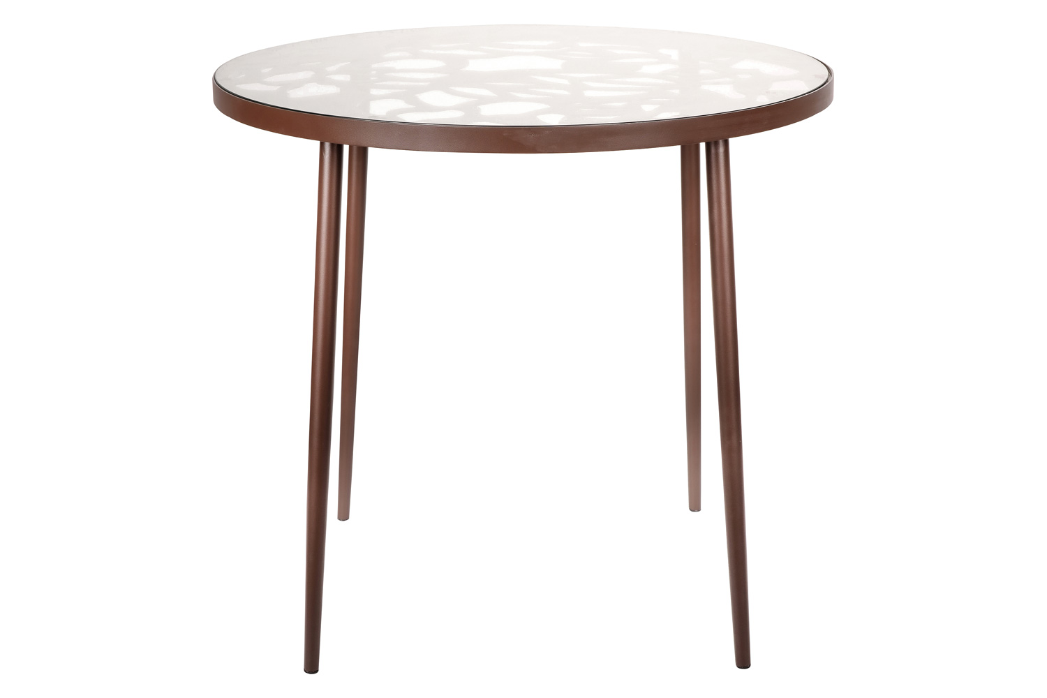 LeisureMod Devon Tree Design Glass Top Aluminum Base Indoor Outdoor Bistro Dining Table - Brown