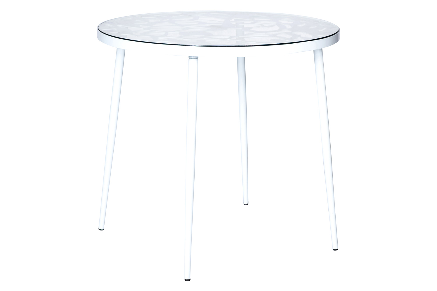 LeisureMod Devon Tree Design Glass Top Aluminum Base Indoor Outdoor Bistro Dining Table - White