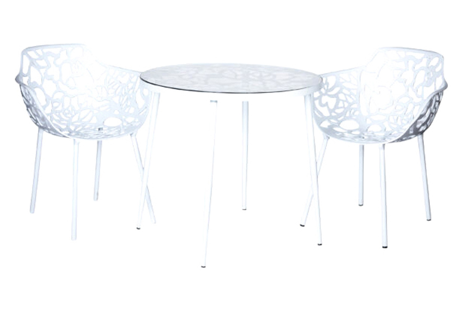 LeisureMod Devon Tree Design Glass Top Aluminum Base Indoor Outdoor Bistro Dining Table - White