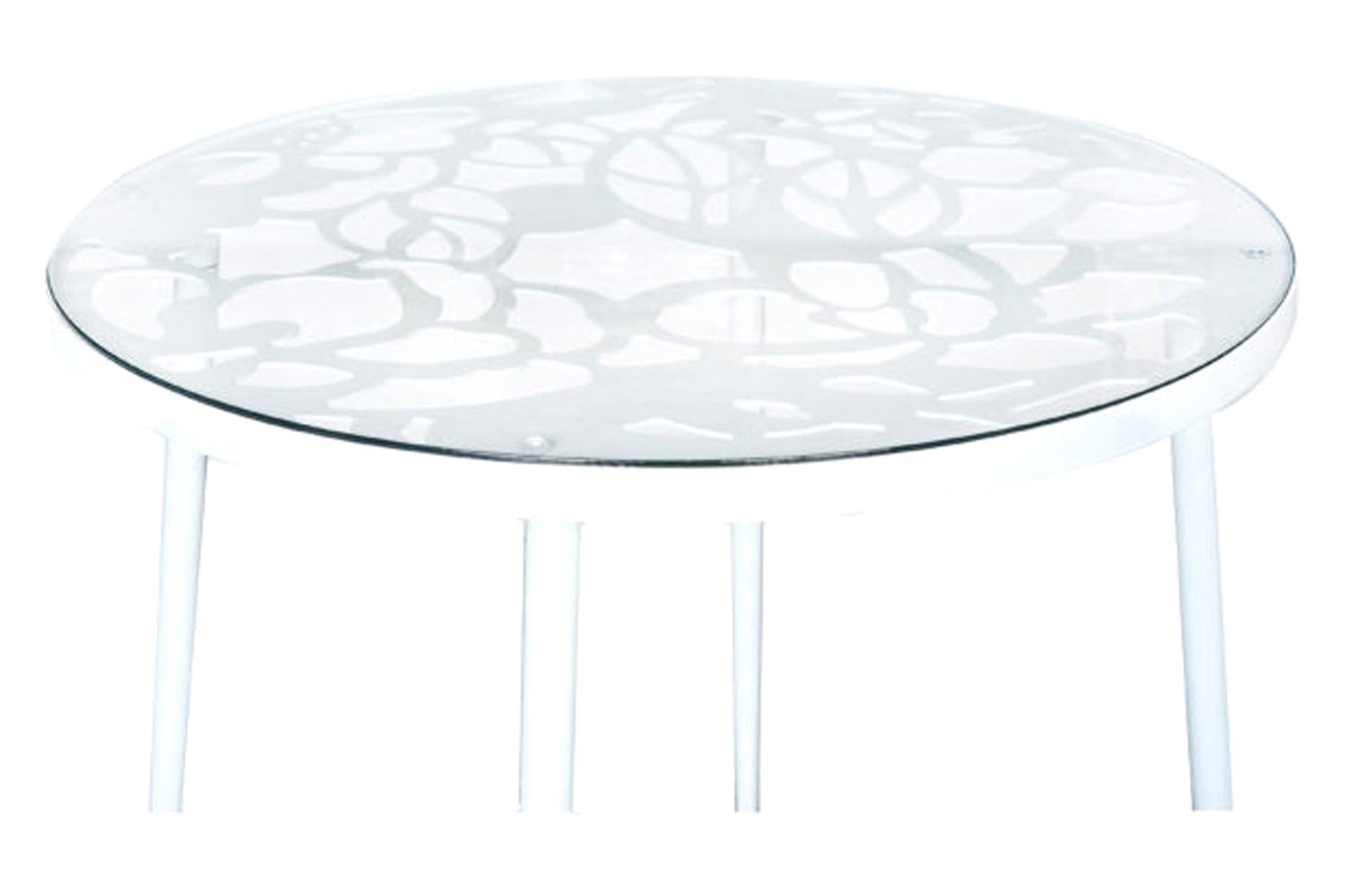 LeisureMod Devon Tree Design Glass Top Aluminum Base Indoor Outdoor Bistro Dining Table - White